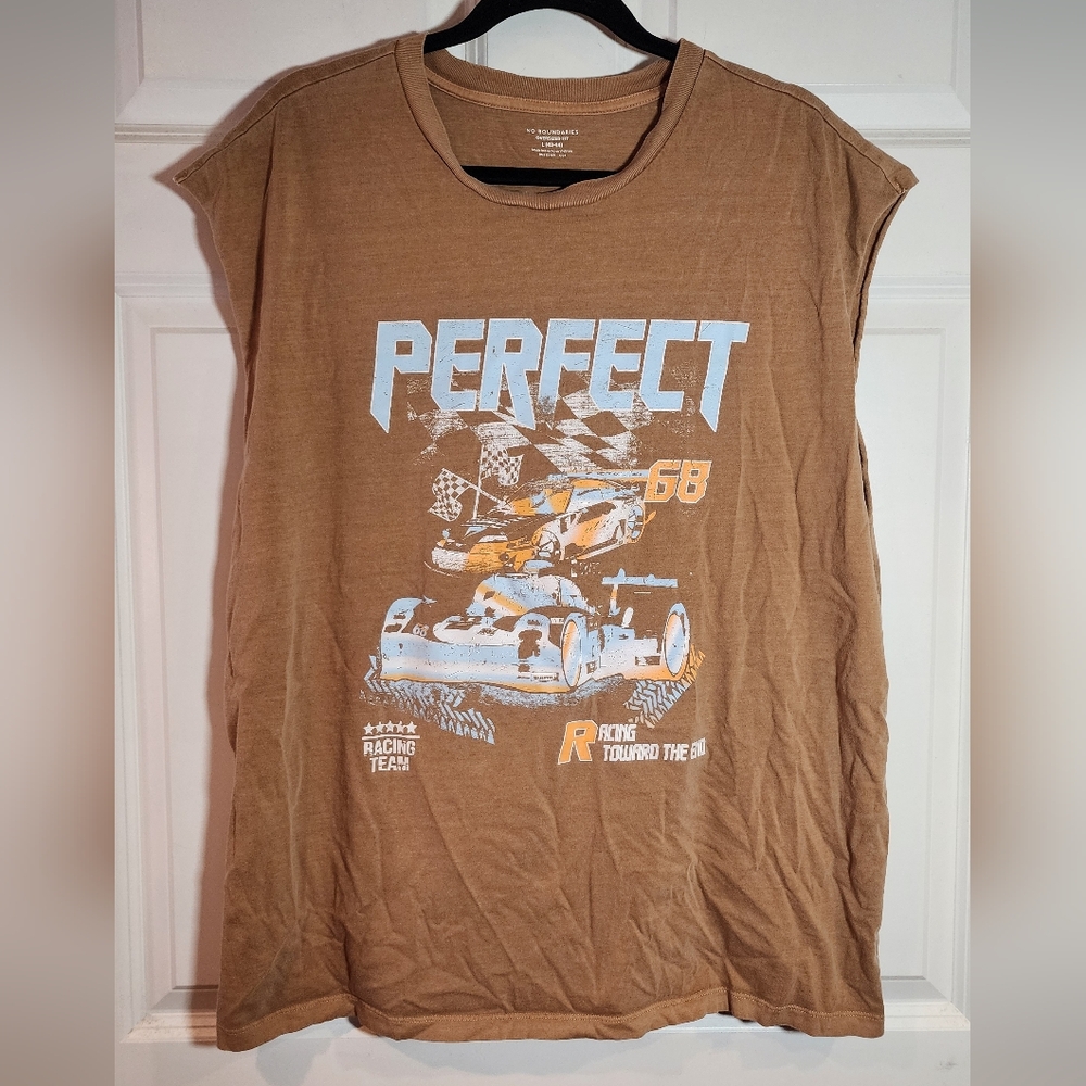 No Boundaries Oversized Fit Brown Car Graphic Muscle T Shirt Large